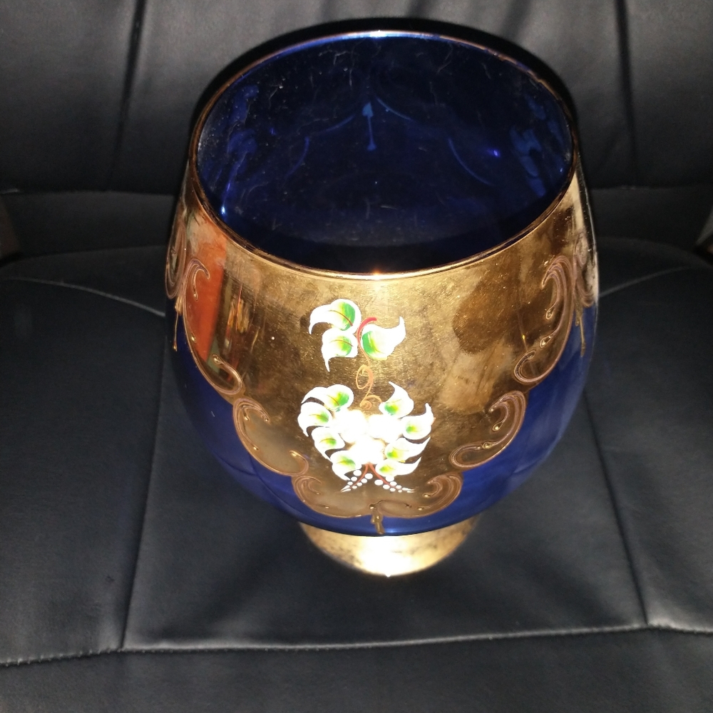 Bohemian Large Snifter bowl colbolt blue,gold